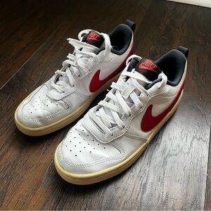 Nike Kids White Sneakers with Red Swoosh